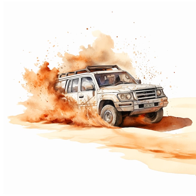 4x4 car drifting in the desert watercolor paint