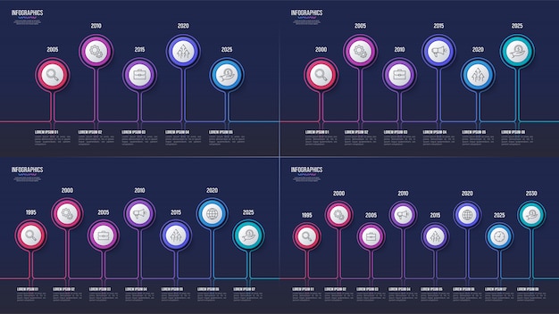 5 6 7 8 단계 Infographic 디자인, 타임 라인 차트, Prese