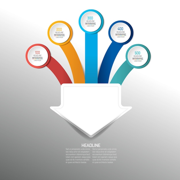 5 frecce che si uniscono in un punto schema grafico infografica