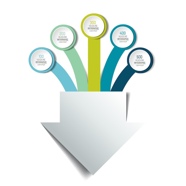 5 arrows merging into one point Infographics chart scheme