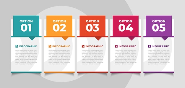 Vettore modello infografico con passaggi della timeline a 5 colori