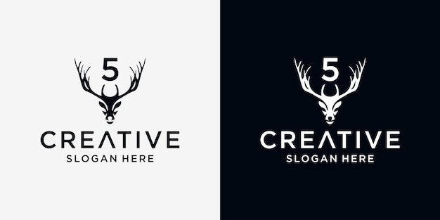 5 deer head logo design