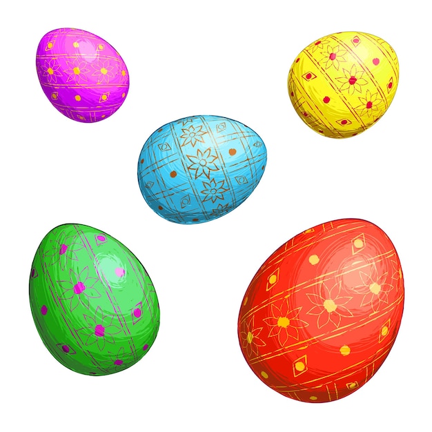 Vector 5 easter eggs decorated with ornament vector illustration of colored easter eggs decorated