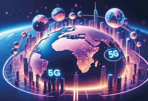 5 g internet der dingen en technologie netwerkverbinding 3d rendering5 g internet der dingen en te