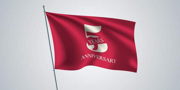5 jaar verjaardag vector pictogram, logo. sjabloonontwerpelement met wapperende vlag voor 5e verjaardag