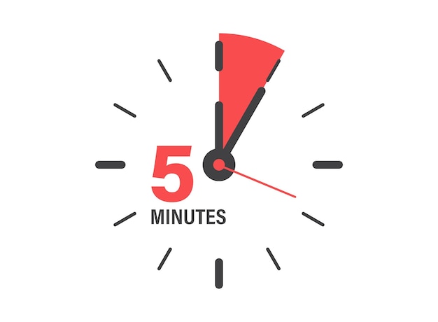 5 minuti sull'icona del cronometro in stile piatto illustrazione vettoriale del timer della faccia dell'orologio sullo sfondo isolato concetto aziendale del segno del conto alla rovescia