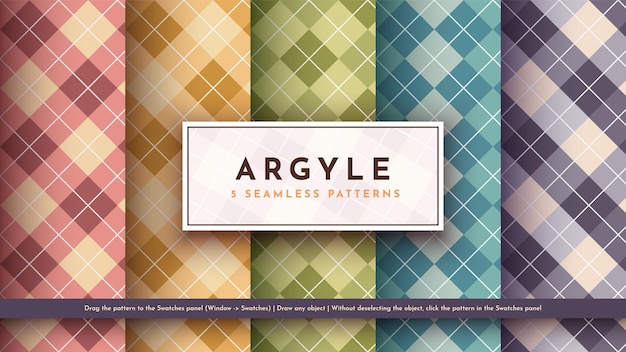 5 Naadloos Argyle patroon Traditionele Schotse textuur Modieuze stof Textiel achtergrond