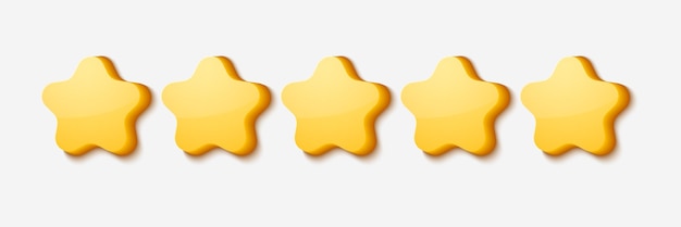 5 つ星中 5 つ星の評価 5 つの黄色の星 光沢のある黄色の星形