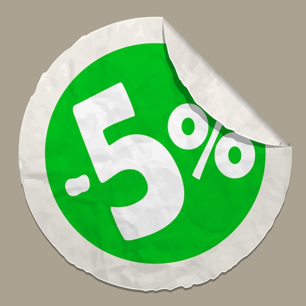 Vector 5 percent discount icon- realistic paper sticker with curved edge