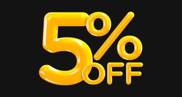 5 percent Off Discount creative composition of golden or yellow balloons 3d mega sale