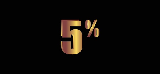 검은 배경 3d 금 고립 된 벡터 이미지에 5 %