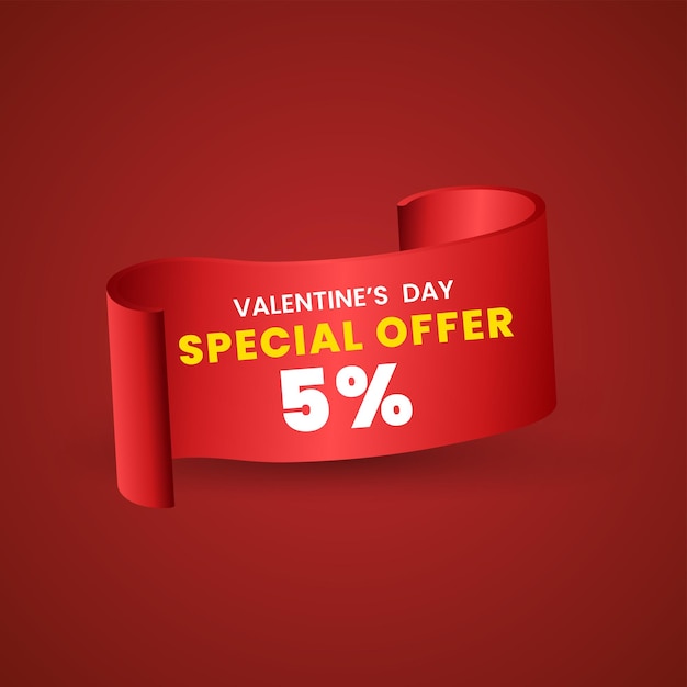 5 percent Special red offer banner design Red ribbon on red background used in product price tag