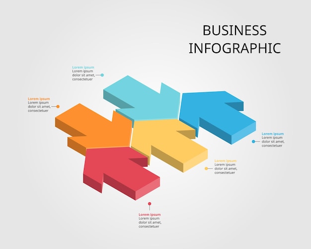 Vector 5-pijl sjabloon voor infografie voor presentatie voor 5 elementen