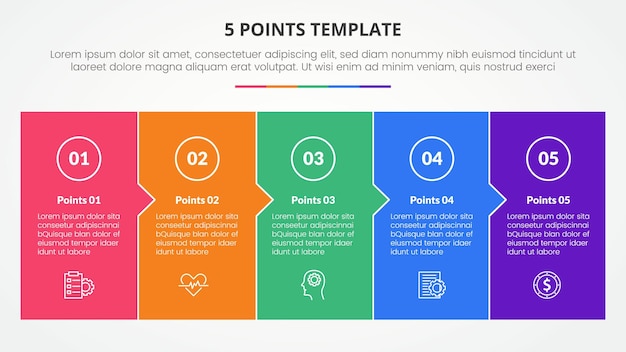 Vector 5 points stage template infographic concept for slide presentation with big box fullpage small arrow direction with 5 point list with flat style vector