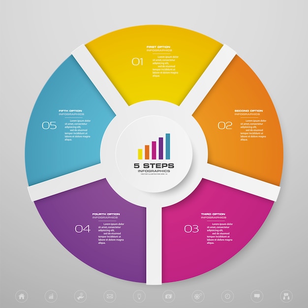 Vector 5 stappen cyclusgrafiek infographicselementen voor gegevenspresentatie.