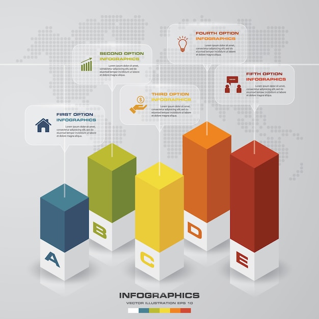 5 stappen grafiek infographic element voor presentatie.