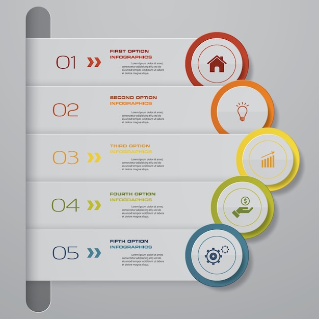 5 stappen infographic element voor presentatie