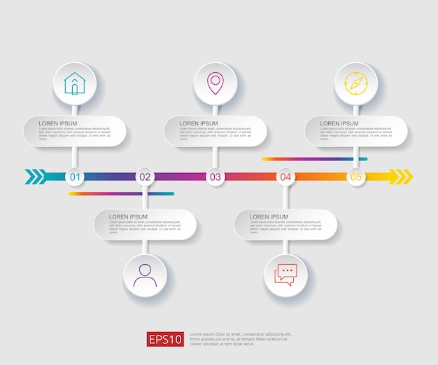 5 stappen infographic stroomdiagram ontwerpsjabloon