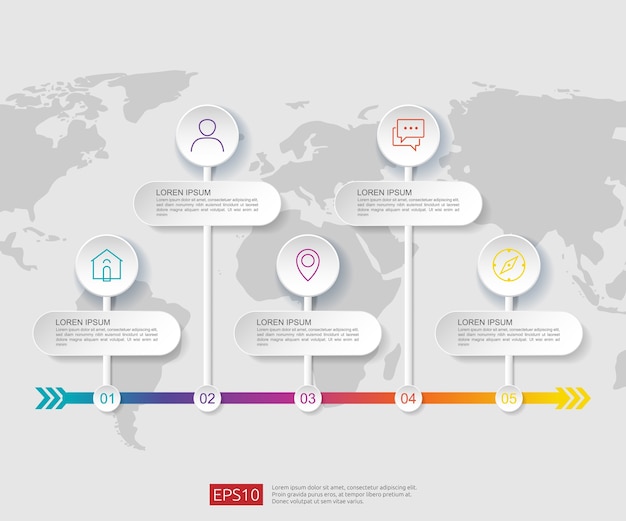 5 stappen infographic stroomdiagram ontwerpsjabloon