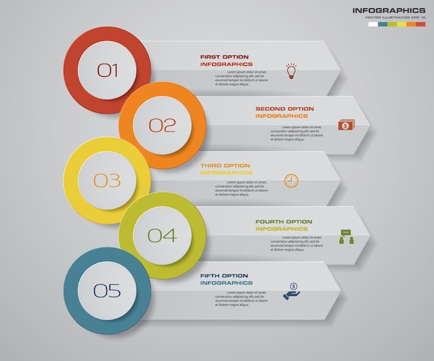 5 stappen Infographics element pijl sjabloon grafiek.