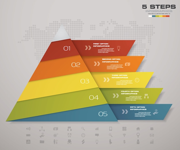 5 stappen piramide grafiek infographics element.