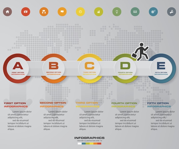 Vector 5 stappen tijdlijn infographic element voor presentatie