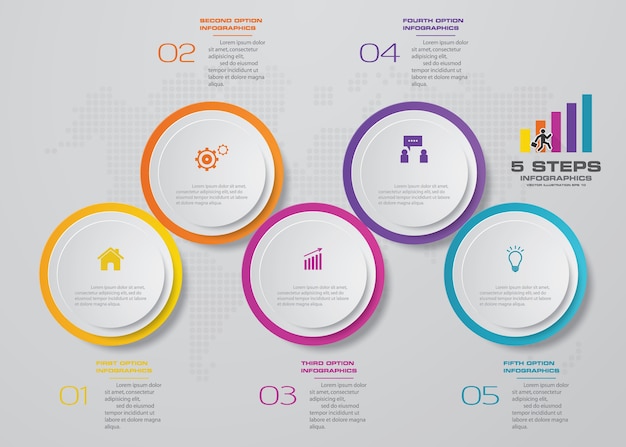 5 stappen tijdlijn infographic elementgrafiek.