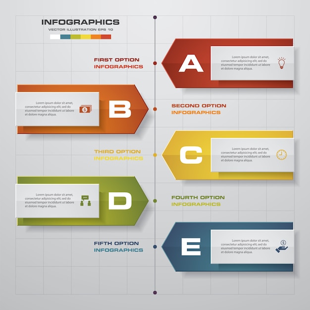 5 stappen Tijdlijn pijl infographic element.