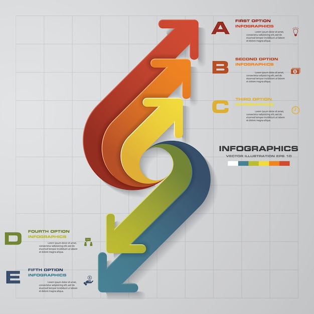 5 stappen van pijl Infografics-sjabloon.