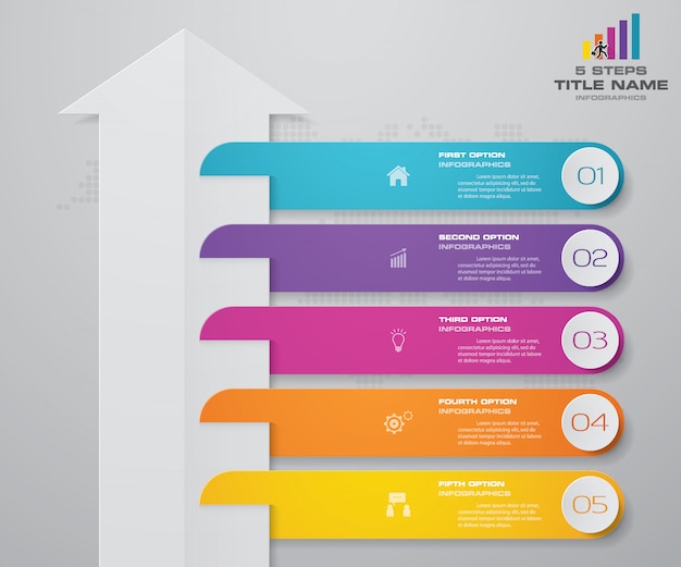 5 stappen van pijl infographicsmalplaatje.