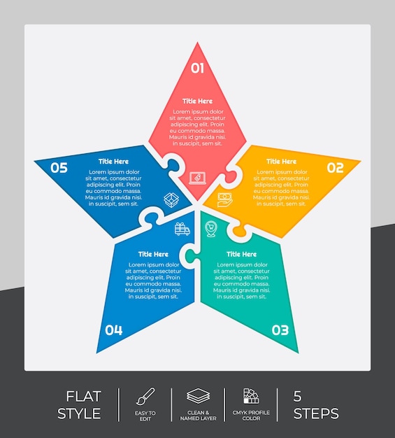 Vector 5 stappen van plat infographic vectorontwerp met puzzelconcept voor marketing proces infographic kan worden gebruikt voor presentatie en zaken