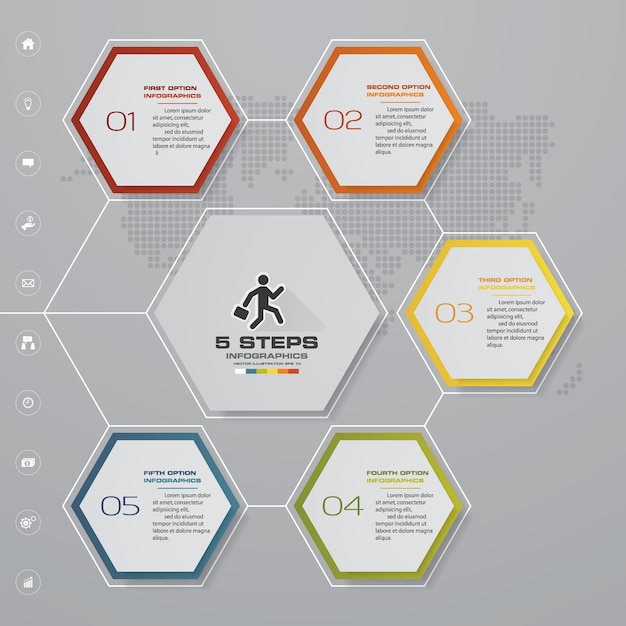 Vector 5 stappen verwerken infographics elementgrafiek.