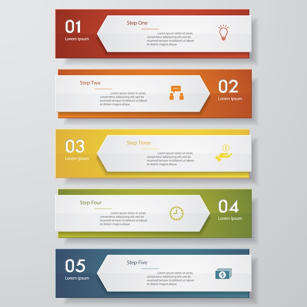 5 stappenbanners voor presentatie