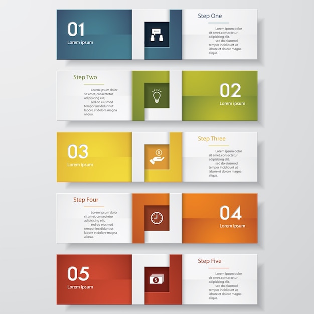 5 stappenbanners voor presentatie