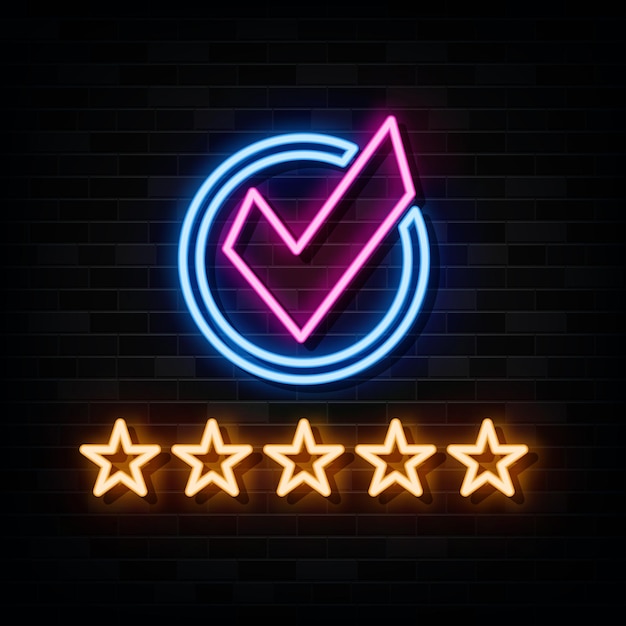 5 Star Rating Neon Signs Vector Teken Symbool: