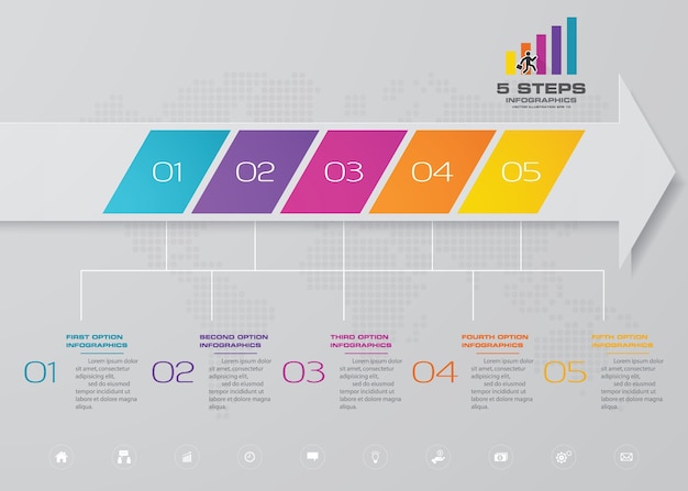 5 passi del grafico dei modelli infografics freccia.