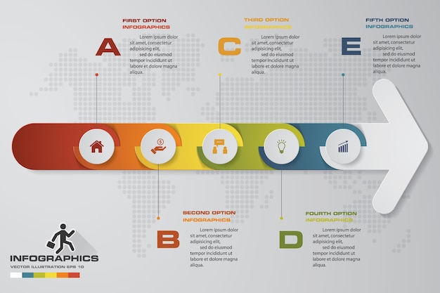 5ステップ矢印タイムラインinfographics要素図。