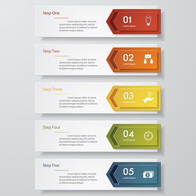 5 steps banners for data presentation