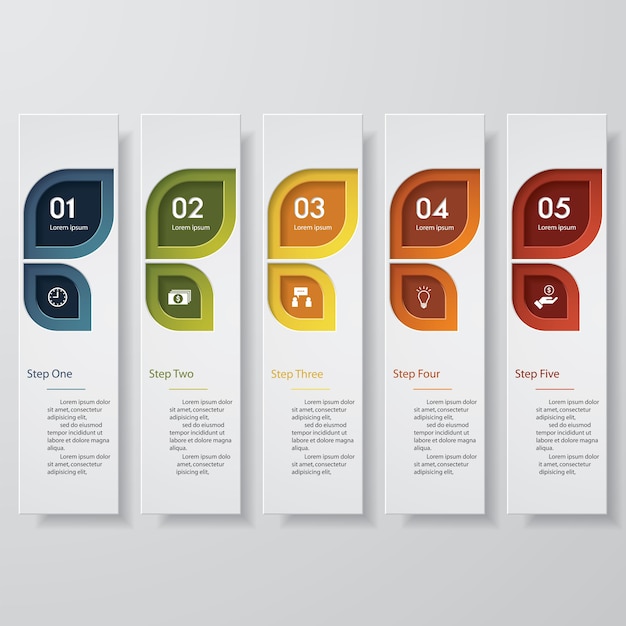 Vector 5 steps banners for data presentation