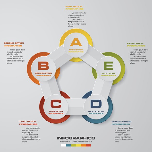 infographics要素の5つのステップのチャート。