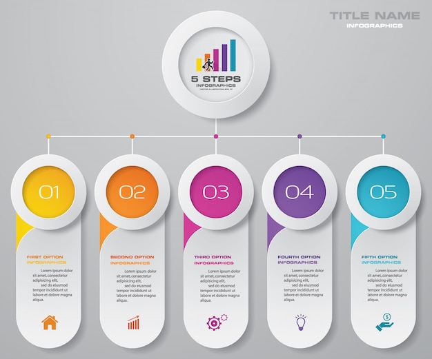 Infographics要素の5つのステップのチャート。