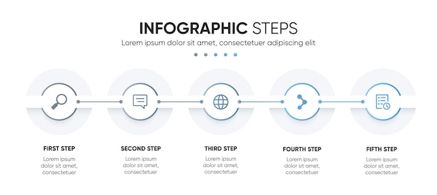 5 つのステップ サークル テック インフォ グラフィック デザイン クールでモダンなプレゼンテーション ステップ デザイン