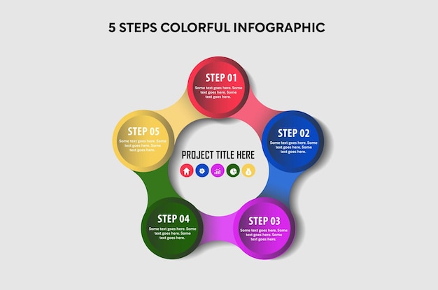 Vector 5 steps circular colorful infographic