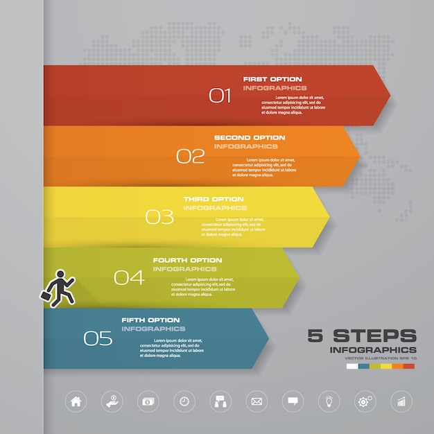 5 steps Infographics arrow template chart.