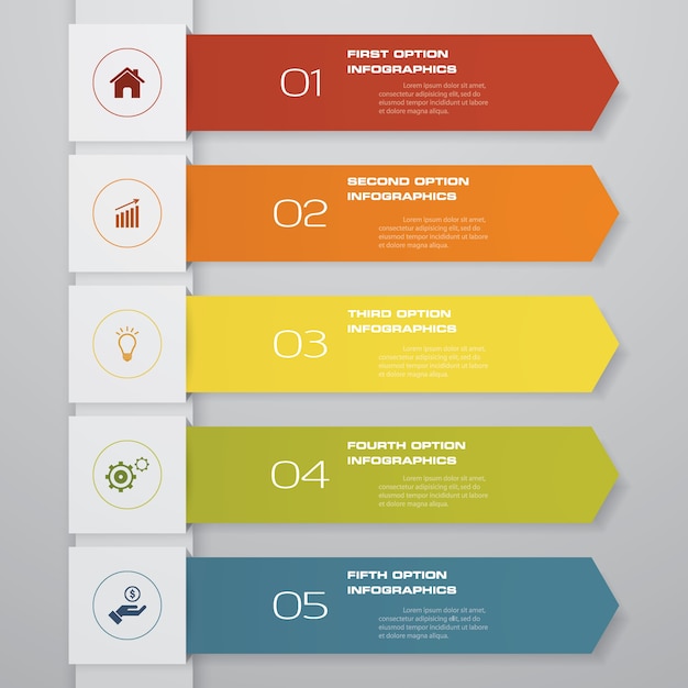 5 steps infographics element arrow chart.