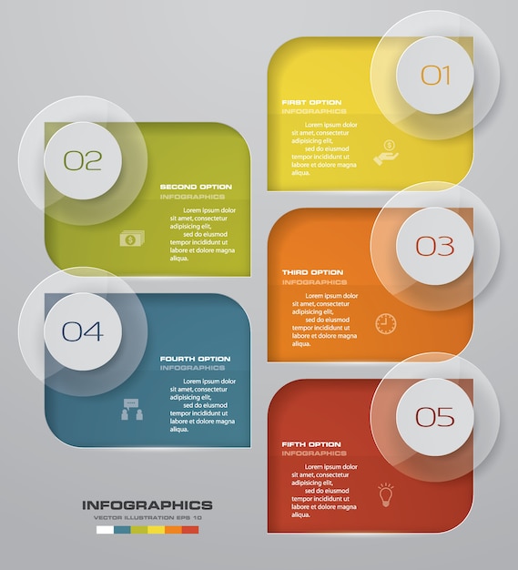 Diagramma di elemento infografica 5 passi per la presentazione.