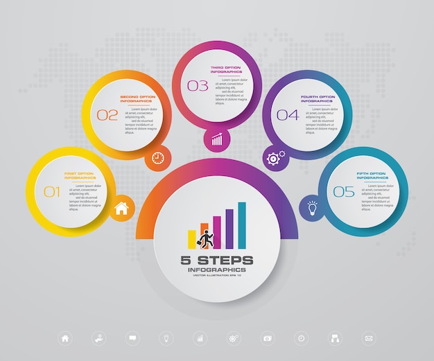 プレゼンテーションのための5ステップのinfographics要素図。