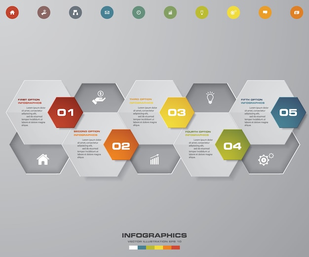 5 단계 인포 그래픽 요소 차트.