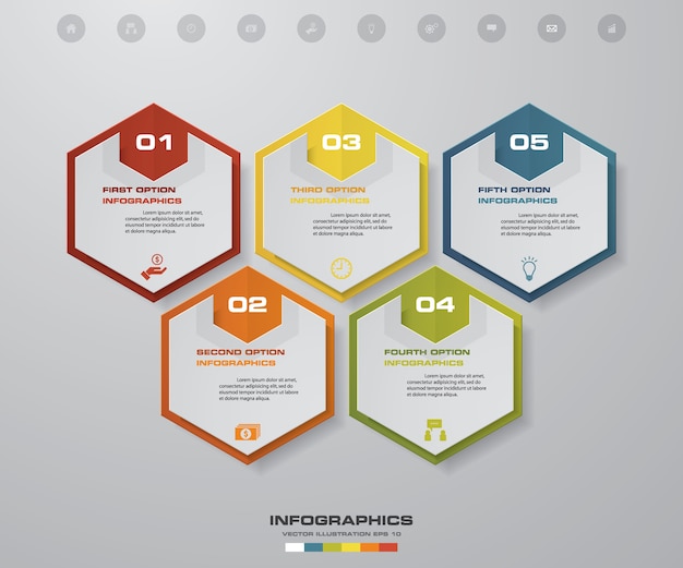 프리젠 테이션을위한 5 단계 infographics 타임 라인.