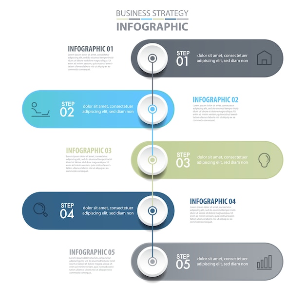 5 단계 현대적이 고 깨끗 한 비즈니스 인포 그래픽 디자인 서식 파일